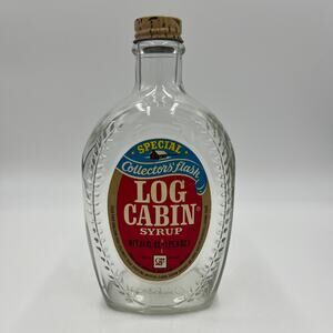 Vtg Bicentennial Ben Franklin Log Cabin Collector Syrup Bottle Clear with Label